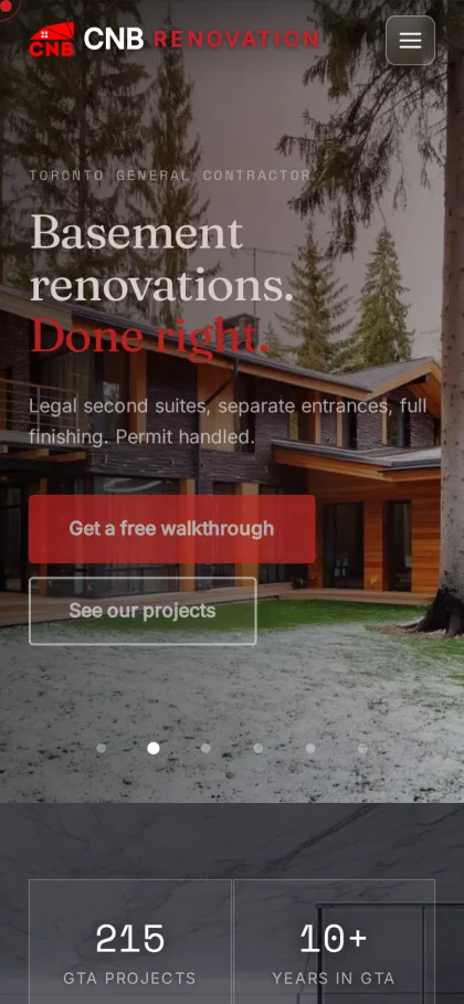 CNB Renovation — website we built, mobile view